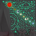 Stickers muraux système solaire fluorescents avec planètes et étoiles pour chambre enfant - Vert