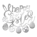 Stickers muraux Joyeuses Pâques en acrylique miroir argenté avec oreilles de lapin - Argenté