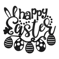 Détail de la décoration murale Happy Easter en acrylique noir avec œufs et oreilles de lapin - Noir