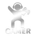 Silver mirror acrylic Gamer wall decal with headset and game controller silhouette - Silver