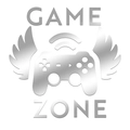 Detail van de zilveren Game Zone wandsticker van spiegelend acryl met vleugels en controller - Zilver
