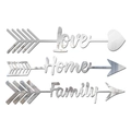 Lot de trois autocollants muraux en miroir acrylique argenté avec flèches Love Home Family - Argenté