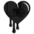 Détail d'un sticker mural miroir noir avec un design artistique de cœur dégoulinant - Noir