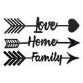 Détail de stickers muraux acryliques miroir avec flèches Home, Family et Love - Noir