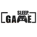 Detail der schwarzen Acryl-Wandaufkleber mit SLEEP- und GAME-Schriftzug und Gamepad-Symbol - Schwarz