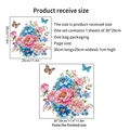 Vinilo decorativo floral con peonías azules y rosas y mariposas, tamaño 30x29cm - Patrón Floral de Inodoro (PH-QT9054)