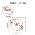 Floral WC wall decal with pink flowers and gold ring, 29x29cm bathroom sticker size guide - Red Circle Floral Style (PH-QT9065)