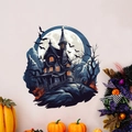 Pegatina de pared castillo de Halloween con murciélagos y luna para decoración - Estilo Castillo de Halloween