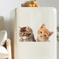 Creatieve 3D kat muurstickers met twee schattige kittens op een witte koelkastwand - Model M-F Kat