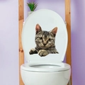 Realistischer 3D-WC-Deckel-Aufkleber mit getigerter Katze aus wasserfestem PVC-Material - M-C Katzenstil
