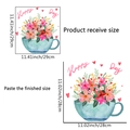 Floral teacup wall sticker with Happy Day text in pink and orange watercolor style - Watercolor Flower Teacup Style (PH_QTA13)
