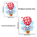 Blue hot air balloon elephant wall sticker with layout and finished size details - Elephant Balloon Toilet Sticker