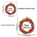 Halloween wall sticker wreath with pumpkin and red poppy on white background for decor - Ph-qt9168 Halloween Door Sticker