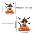 Halloween Zauberkatze und Kürbis Wandaufkleber, 29x29cm handgezeichnetes PVC Deko-Sticker - Schwarz Katze Kürbis Stil (PH-QT9169)