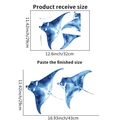 Blue watercolor stingray wall decal showing product dimensions and finish size - Watercolor Stingray (PH_QTA133)