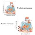 Ocean gold fish bottle wall decal showing product receive and finished paste dimensions - Ocean Goldfish Drifting Bottle (PH-QT9612)