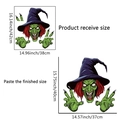 Halloween green witch wall sticker with dimensions for home room decoration - Witch