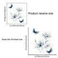 Blue watercolor lily and butterfly wall decals showing receive and finished sizes - Blue White Floral Butterfly Style (PH_QTA131)