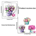Detaillierte Maßangaben für Blumen-Wandtattoos mit lila Tulpen und rosa Pfingstrosen - Aquarell Blume Topf Stil (PH_QTA509)