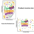 Detail showing Mardi Gras wall sticker receive size 26x38cm and finished size 70x60cm - Carnival Style A