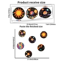 Detailed size comparison of galaxy record wall stickers showing sheet and layout dimensions - Cosmic Starry Vinyl Record Style (PH_QTA490)
