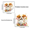 Puppy in floral teacup wall sticker, cute animal home decor decal, 28x28cm size - Puppy in Tea Cup Style (PH_QTA502)