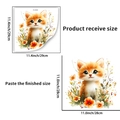 Cartoon orange cat wall sticker set with floral elements in 29x29cm receive size - Cat with Flowers Style (PH_QTA503)