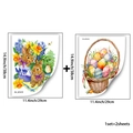 Set de pegatinas de conejitos y huevos de Pascua con flores acuarela y pájaro en fondo blanco - PH_QTA534+PH_QTA535 Set de Conejo y Cesta de Huevos