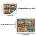 Detail showing vintage car wall stickers dimensions and retro industrial garage posters set - Blue Vintage Car Service Style (PH-QT9399)