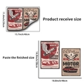 Size guide for vintage motor racing wall stickers with receive and pasted dimensions - Motor Race Garage Style (PH-QT9396)