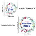 Detail showing 2025 Happy New Year wall sticker dimensions and layout for party decor - New Year Wreath Style (PH_QTA583)