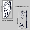 Detailed size chart showing cat wall decal dimensions and final layout measurements - Cat And Street Lamp Style (PH_QTA651)
