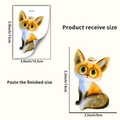Detailansicht Wandaufkleber-Set mit Zeichentrick-Fuchs und Vogel sowie Größenangaben - Großäugiger Cartoon Fuchs (YG_A218)