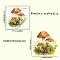 Détails des stickers muraux champignons montrant la planche et les dimensions finales - Rouge et Vert (PH-QT9465)