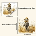 Detail view of harvest scarecrow wall sticker with layout and finished size dimensions - Yellow Straw (PH-QT9461)