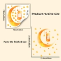 Detailed size guide showing the 20x20cm sheet and 60x60cm finished luminous moon wall sticker - Blue Glow Moon