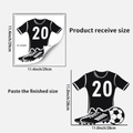 Vista detallada de las medidas del vinilo de fútbol mostrando camiseta y botas de fútbol - Estilo de Camiseta (PH_QTA684)