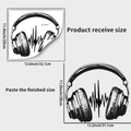 Detail showing dimensions of self-adhesive headphones wall sticker for home decoration - Black Headphones