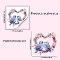 Detail showing dimensions of blue bird and heart flower wreath wall sticker - Heart Birds (PH-QT9494)
