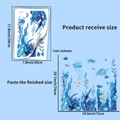 Detailed size chart for blue luminous ocean theme self-adhesive vinyl wall stickers - Ocean View (YG_A281)