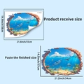 Detail showing 3D ocean wall decal dimensions with dolphin and coral reef design - Ocean Sea World (PH_QTA698)