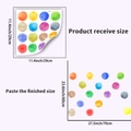 Detail showing colorful watercolor dot wall stickers with receive and layout size dimensions - Color Ball 1 (PH_QTA1023)