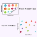 Detailed size guide for multi-color watercolor dot wall stickers showing dimensions - Color Ball 3 (PH_QTA1025)