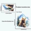 Detailed wall sticker layout of watercolor brown bears with snow mountain and forest - Brown Bear (PH_QTA1026)