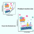 Detail showing Happy Birthday balloon wall stickers with sheet and finished layout dimensions - Gift Box Style (JDT-A11)