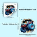Detailansicht der Maße des 3D-Monster-Truck-Wandtattoos auf blauem Hintergrund - Monster-Truck (PH_QTA1105)