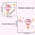 Detailed view of pink watercolor hot air balloon wall stickers with size dimensions in cm and inches - Ph-yg601 Hot Air Balloon