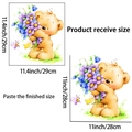Dimensiones detalladas del adhesivo de pared oso y flores para decorar el baño y hogar - Oso de Peluche (PH-QTB30)