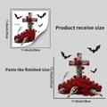 Tabla de tallas para pegatinas de Halloween con rosas y cruces mostrando dimensiones reales - Cruz de Rosa (JDT-X04)