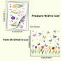 Detailansicht der Blumen- und Schmetterlings-Fensteraufkleber mit Maßen und Layout - Schmetterling & Blume